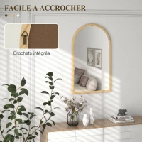 HOMCOM Miroir mural arche, 110 x 65 cm Cadre en bois, Miroir arqué pour le salon, la chambre, l'entrée, bois naturel(m-4)