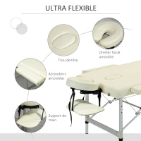 HOMCOM Table de massage pliable portable + housse de transport charge max. 225 Kg hauteur réglable 210 x 90 cm crème(m-5)