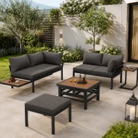 4-5 Seater Outdoor Furniture Set with Extendable Lift-Top Coffee Table, Versatile Outdoor Sofa Set for Patio, 224L x 56W x 65H cm, Gray(m-1)