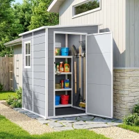 Outsunny Tuinschuur Metaal, Aluminium, Ruime Tuinschuur Met Slot, Ventilatie En Daglicht, 122x149x192/177 Cm, Grijs(m-2)