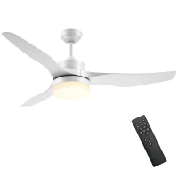 HOMCOM Ventilateur plafond avec lumière et télécommande 20,5 W, 6 vitesses 3 couleurs d'éclairage et minuterie, 132 cm, blanc(m-13)