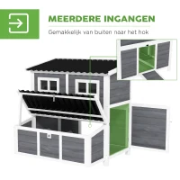 PawHut Kippenren met Legnest voor 2-4 Kippen, Waterdicht Dak, Sparrenhout, Kunststof, 100 x 86 x 100 cm, Lichtgrijs(m-6)