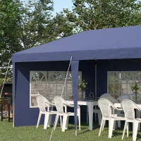 Outsunny Opklapbare tuinpaviljoen van 6 x 3 m, halfopen, verwijderbare zijwanden, grote ramen, draagtas, stalen frame, blauw(m-11)