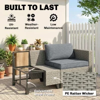 Outsunny 5-Piece Rattan Patio Furniture Set with Corner Sofa, Footstools, Coffee Table, for Poolside, Dark Grey(m-7)