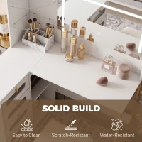 HOMCOM Dressing Table with LED Mirror and Stool, L-Shaped Vanity Desk with Drawers and Shelves, White(m-8)