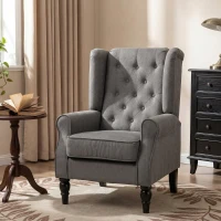 HOMCOM Elegante Oorfauteuil, Dik Gepolsterd, Afneembare Hoes, 74 x 86 x 102 cm, grijs+zwart(m-10)