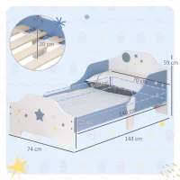 HOMCOM Lit pour enfants de 3 à 6 ans design étoiles sommier à lattes inclus chambre moderne 143 x 74 x 59 cm bleu blanc(m-3)