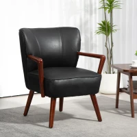 HOMCOM Akzentsessel, breiter Sitz, Lederoptik, Holzrahmen, bis 120 kg, 67x77x80 cm, Schwarz(m-10)