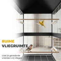PawHut Grote vogelvolière met uitneembare scheidingswand, 2 deuren, 4 houten zitstokken, wielen, 2 lades en 6 voerbakjes, XXL(m-5)