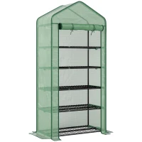 Outsunny 5 Tier Widened Mini Greenhouse with Reinforced PE Cover, Portable Indoor Outdoor Green House with Roll-up Door and Wire Shelves, 90 x 49 x 193cm, Green(m-1)