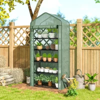 Outsunny 5 Tier Widened Mini Greenhouse with Reinforced PE Cover, Portable Indoor Outdoor Green House with Roll-up Door and Wire Shelves, 90 x 49 x 193cm, Green(m-9)