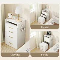 HOMCOM 3-in-1 Make-uptafel met Spiegel, Nachtkastje, Rollende Kruk, Lades, Wit(m-4)