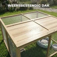 PawHut Kleindierenkooi, Konijnenstal met Opklapbaar Dak, Grenenhout, 120x120x57cm, Natuur(m-7)