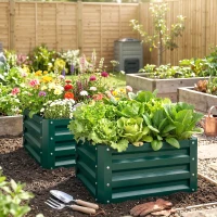 Outsunny Set of Two 60 x 60cm Steel Planter Boxes - Green(m-7)