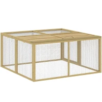 PawHut Kleindierenkooi, Konijnenstal met Opklapbaar Dak, Grenenhout, 120x120x57cm, Natuur(m-11)