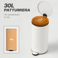HOMCOM Cestino Spazzatura da 30L con Coperchio a Chiusura Morbida in Metallo e PP, Crema(m-4)