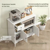HOMCOM Keukenkast met Kabeldoorvoer, Commode met 2 Kasten, Open Vak, Lade, 80 x 35 x 72,2 cm, Spaanplaat, Wit(m-4)