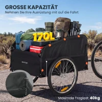 SPORTNOW Fietskar 170 Liter met Koppeling, Afdekhoes, 51 cm Snelspanwielen, Luchtbanden, tot 40 kg(m-4)