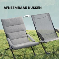 Outsunny klapstoel met verwijderbaar kussen tuinstoel campingstoel ligstoel zitmeubel tuin terras balkon textiel staal grijs 66 B x 94 D x 79 H cm(m-6)