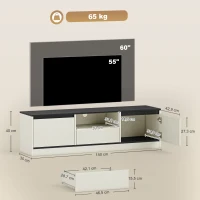 HOMCOM Mueble TV hasta 152 cm con 2 Armarios Estante Abierto y Cajón 140x35x40 cm Negro y Blanco(m-3)