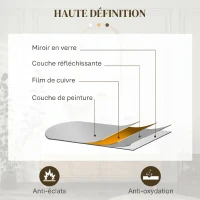 HOMCOM Miroir mural arche, 110 x 65 cm Cadre en bois, Miroir arqué pour le salon, la chambre, l'entrée, bois naturel(m-5)