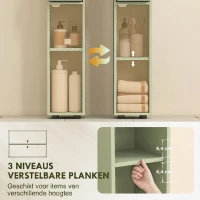 kleankin Smalle badkamerkast met lade en 4 open vakken voor kleine ruimtes 20 x 20 x 180 cm Groen(m-7)