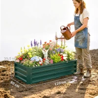 Outsunny Conjunto de 2 Canteiros Retangulares para Jardim Chapa de Aço Ondulada 120x60x30,5 cm Verde Escuro(m-3)