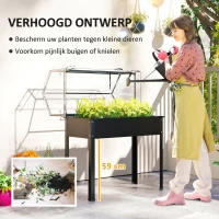 Outsunny Verhoogde Tuinbak met Kasdak, Verhoogde Plantenbak met Afvoergaten, 100 x 48 x 124 cm, Zwart(m-5)