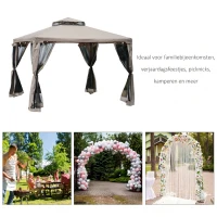 Outsunny Tuinpaviljoen 3x3, Tuin Paviljoen met Dubbel Dak, UV Bescherming voor Familie, Grauw(m-4)