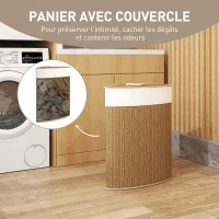HOMCOM Panier à Linge en Bambou 55L, Panier Triangle avec Sac Amovible et Lavable, Couvercle, Poignée, 35x35x60cm, Marron(m-5)