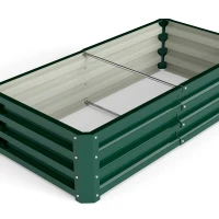 Outsunny Lot de 2 Carrés Potagers de Jardin Rectangulaires, Tôle d'Acier Ondulée, 120 x 60 x 30,5 cm, Vert Foncé(m-10)
