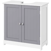 kleankin Meuble salle de bain sous lavabo - meuble sous-vasque - placard 2 portes avec étagère - dim. 60L x 30l x 60H cm - en bois gris blanc(m-11)