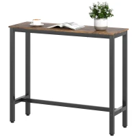 HOMCOM Tavolo Bar Alto e Rettangolare in Stile Industriale, in Acciaio e Legno, 120x40x100 cm Marrone Rustico(m-11)