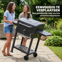 Outsunny Houtskoolgrill BBQ Smoker met deksel thermometer verstelbare kolenbak schoorsteen grillrooster zijtafel aslade(m-9)