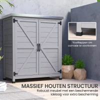 Outsunny Tuinkast, Buitenkast met Werkvlak, Gereedschapskast, Massief Hout, Staal, 79B x 43D x 92H cm, Grijs(m-7)