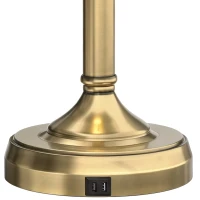 HOMCOM Desk Lamp with USB Ports, Banker's Table Lamp Desk Lamp with Vintage Bronze Tone Base and Pull Rope Switch, Green(m-11)