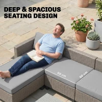 Outsunny 5-Piece Rattan Patio Furniture Set with Corner Sofa, Footstools, Coffee Table, for Poolside, Brown(m-4)