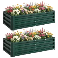 Outsunny 2er-Set rechteckige Hochbeete, gewelltes Stahlblech, 120 x 60 x 30,5 cm, Dunkelgrün(m-8)