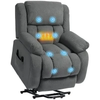 HOMCOM Relaxstoel met Massage- en Warmtefunctie, Elektrische Opsta-Stoel, Afstandsbediening, Zijvakken, Grijs(m-1)