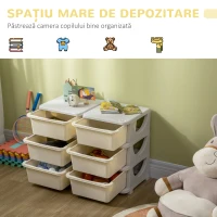 HOMCOM Comodă cu 6 sertare pentru copii de 3-6 ani, cu margini rotunjite, din PP crem, 75x37x56.5 cm(m-4)