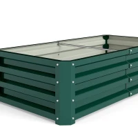 Outsunny Lot de 2 Carrés Potagers de Jardin Rectangulaires, Tôle d'Acier Ondulée, 120 x 60 x 30,5 cm, Vert Foncé(m-9)