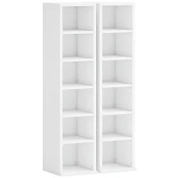 HOMCOM 204 CD-Aufbewahrungsregale im 2er-Set, Blu-Ray-Turmständer mit verstellbaren Regalböden, Bücherregal-Organizer, Weiß(m-1)