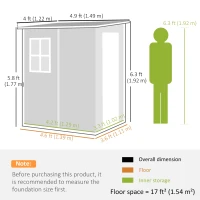 Outsunny 4 x 5FT Plastic Garden Shed with Floor, Lean to Shed, Lockable Tool Storage House with Window, Vent and Plastic Roof, Grey(m-3)