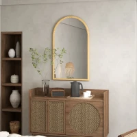 HOMCOM Miroir mural arche, 110 x 65 cm Cadre en bois, Miroir arqué pour le salon, la chambre, l'entrée, bois naturel(m-2)