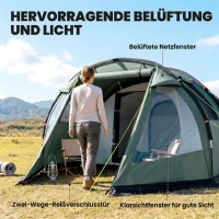 Outsunny Campingzelt für 3 Personen, zwei Innenräume, Netzfenster, grün, 4,75 x 2,64 x 1,72 m(m-6)