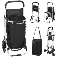 HOMCOM Cărucior de Cumpărături din Aluminiu cu Geantă de 40L Impermeabilă și Scaun, 46x59.5x97 cm, Negru și Argintiu