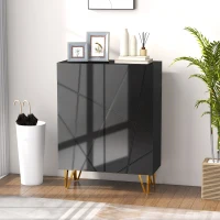 HOMCOM Dulap modern pentru pantofi, pentru 15-20 de perechi de pantofi, cu rafturi reglabile și închidere amortizată, negru(m-10)