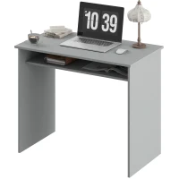 HOMCOM Bureau informatique sobre épuré compact avec 1 étagère, panneaux de particules, dim. 90l x 50P x 74H cm, gris(m-12)