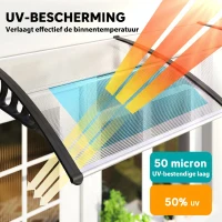 Outsunny Afdak voor Voordeur/Raam, Weerbestendig, Transparant, Aluminium/Polycarbonaat, 303x96x27cm, Zwart(m-4)