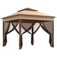 Outsunny 3 x 3(m) Pop Up Gazebo, Height Adjustable Instant Event Shelter with Netting and Carrying Bag, Beige(m-1)